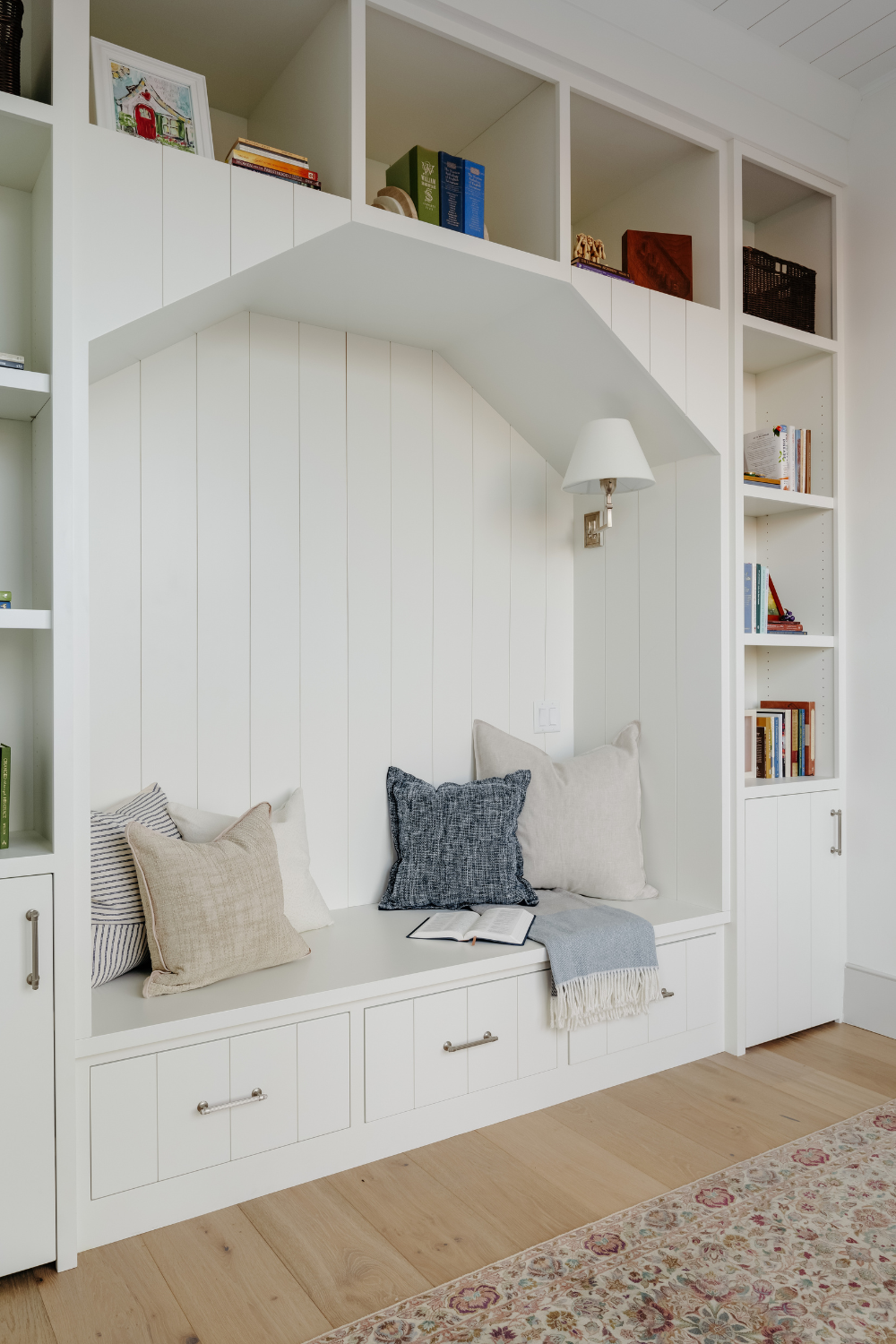 Cozy master sitting room with a built in reading nook. 